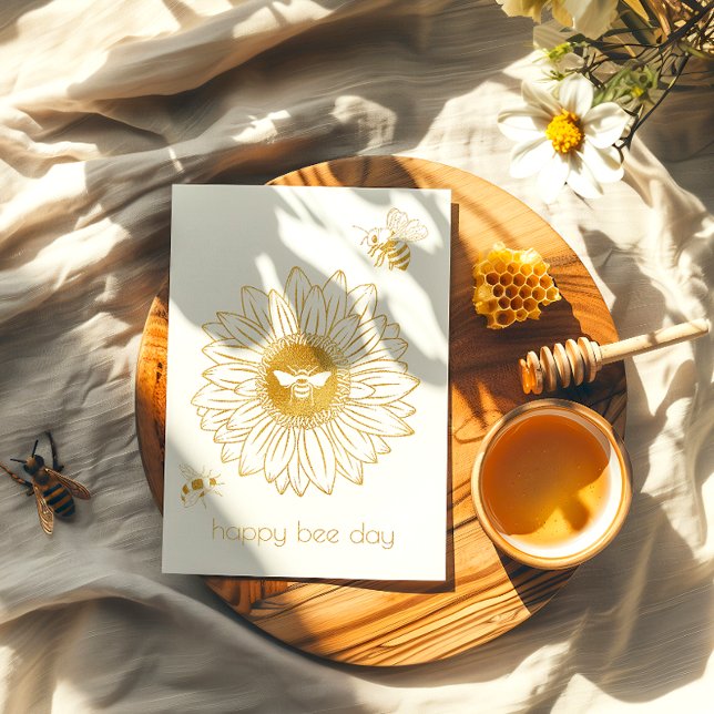 Tarjeta de cumpleaños Sunflower Foil Happy Bee Day (Subido por el creador)
