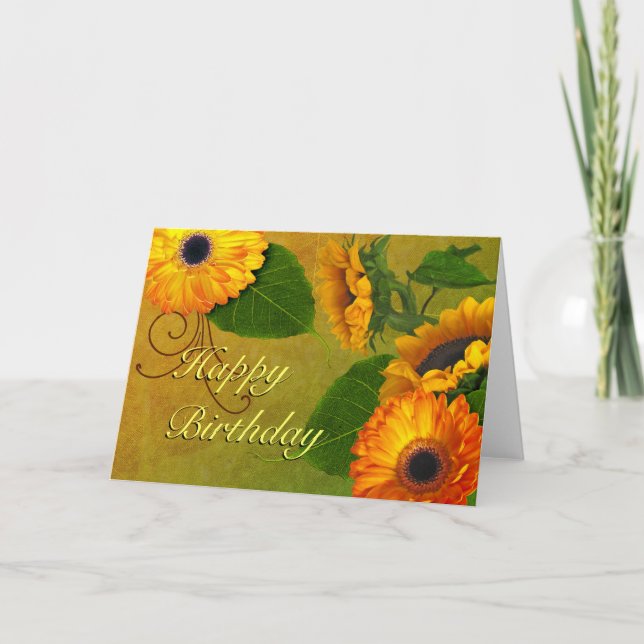 Tarjeta de cumpleaños Sunflowers & Zinnias (Anverso)