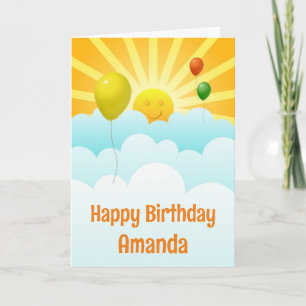 Tarjeta de cumpleaños Sunshine Happy Face y Balloo