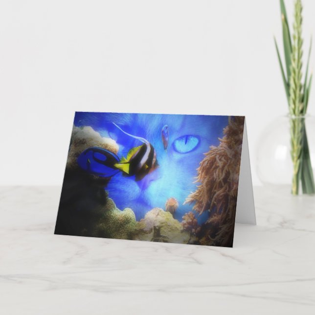 Tarjeta de cumpleaños Super Cute Cat and Fish (Anverso)