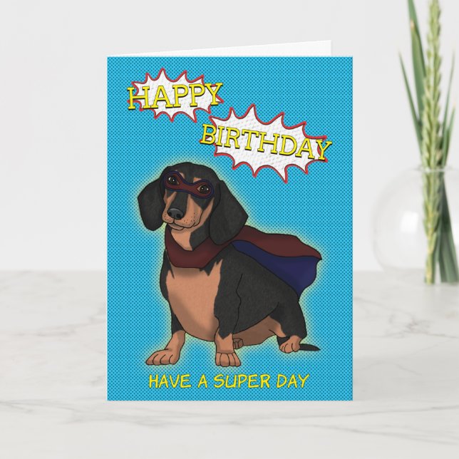 Tarjeta de cumpleaños Super Dachshund Dog (Anverso)