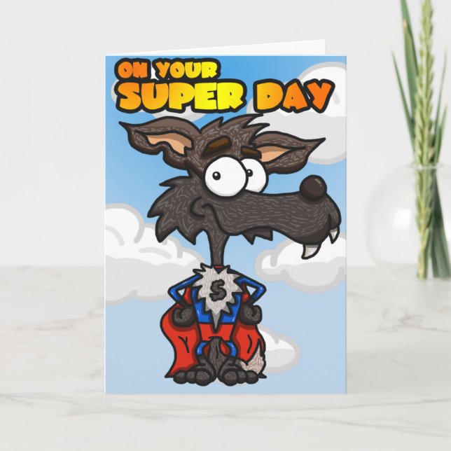Tarjeta de cumpleaños Super Wolf (Anverso)