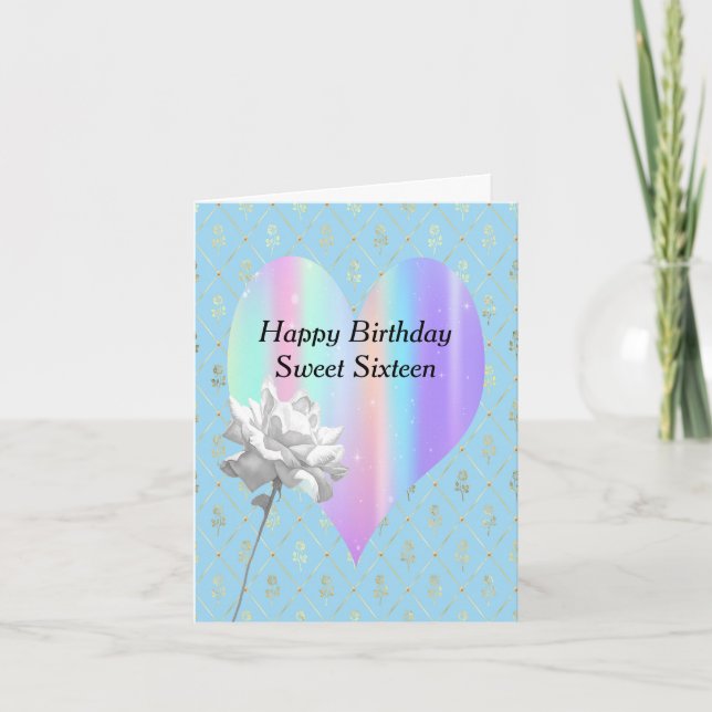 Tarjeta de cumpleaños Sweet 16 con corazón de arco (Anverso)