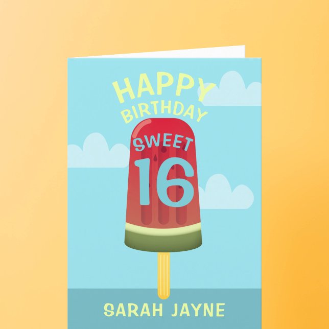 Tarjeta de cumpleaños Sweet 16 con paleta de helad (🍉🍧🍨 Happy Birthday Sweet 16! 🍧🍨 🍉)