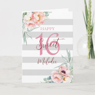 Tarjeta de cumpleaños Sweet 16 Eucalyptus Peonies
