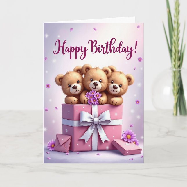 Tarjeta de cumpleaños Sweet Bear Trio (Anverso)