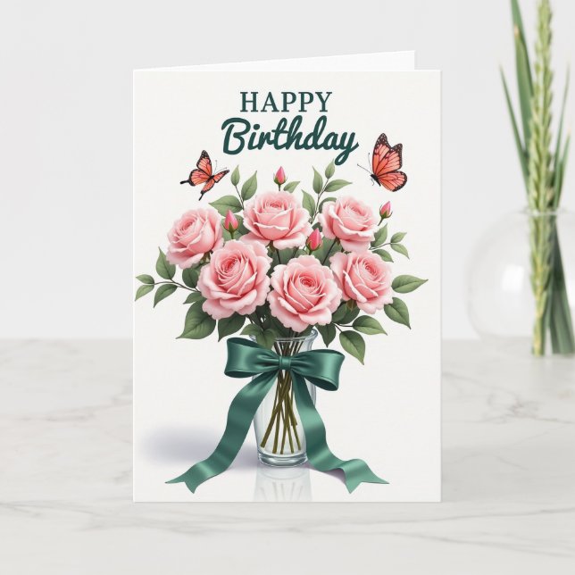 Tarjeta de cumpleaños Sweet Birthday Blush Rose (Anverso)