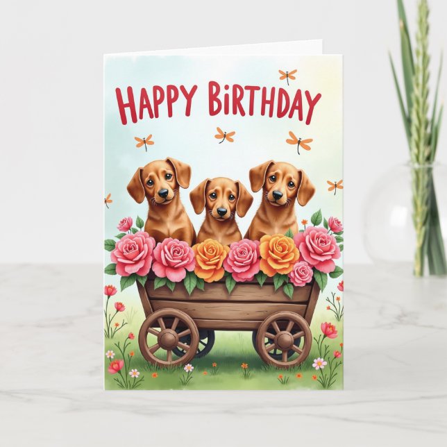 Tarjeta de cumpleaños Sweet Dog Wagon (Anverso)