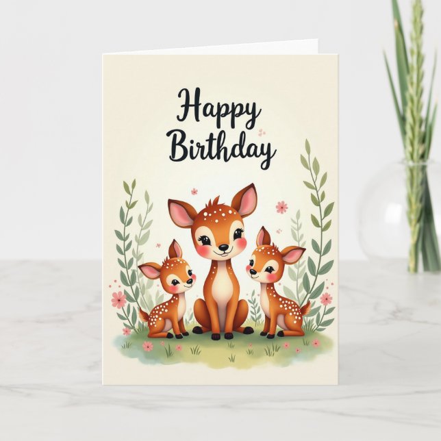 Tarjeta de cumpleaños Sweet Fawn Trio (Anverso)