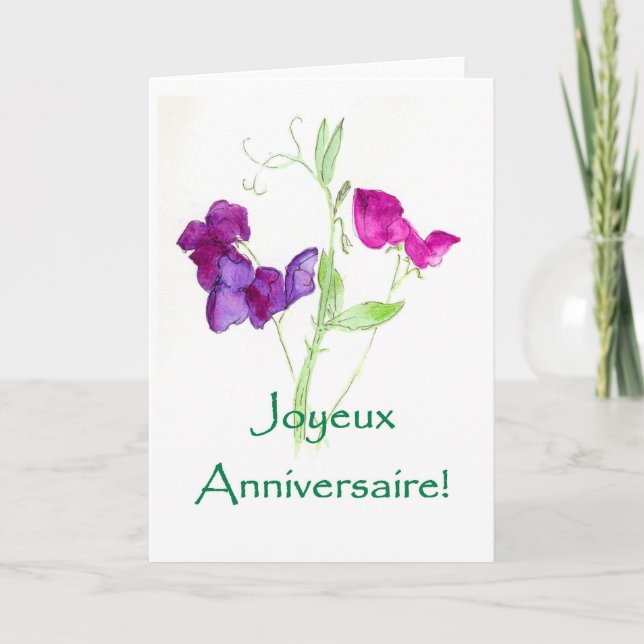 Tarjeta de cumpleaños Sweet Peas - Saludo francés (Anverso)