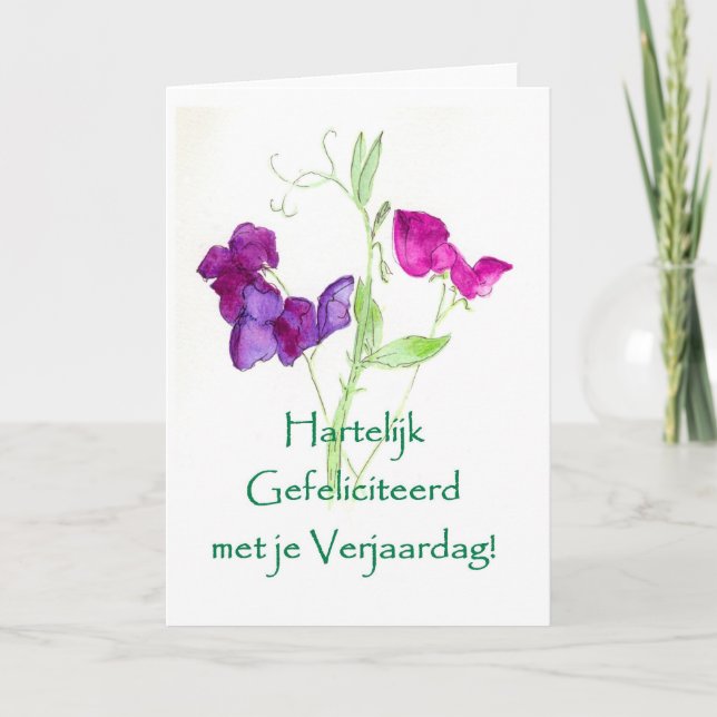 Tarjeta de cumpleaños Sweet Peas - Saludo holandés (Anverso)