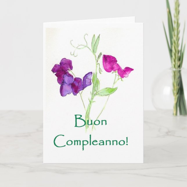 Tarjeta de cumpleaños Sweet Peas - Saludo italiano (Anverso)