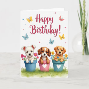 Tarjeta de cumpleaños Sweet Puppy Pot
