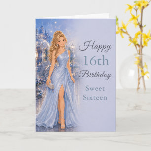Tarjeta de cumpleaños Sweet Sixteen azul polvo