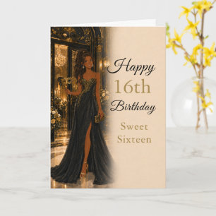 Tarjeta de cumpleaños Sweet Sixteen Black Gold