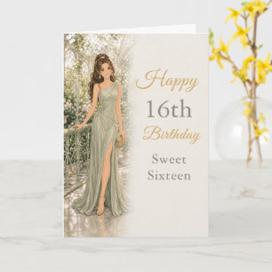 Tarjeta de cumpleaños Sweet Sixteen Verde Salvia