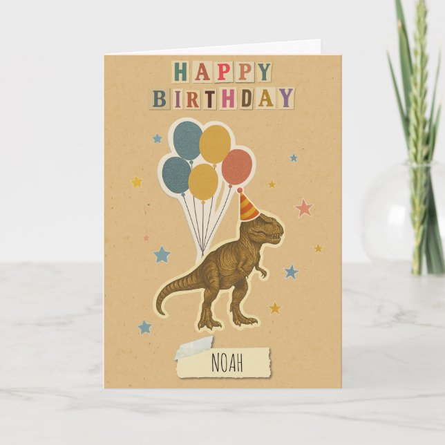 Tarjeta de cumpleaños T-Rex - Nombre personalizado (Anverso)