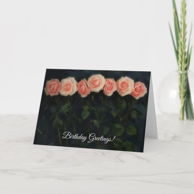Tarjeta de cumpleaños Tall Peachy Pink Roses Art (Anverso)