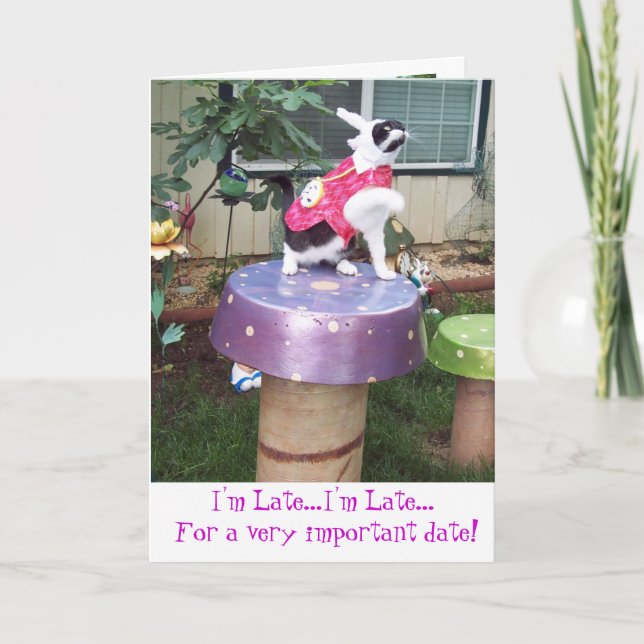 Tarjeta de cumpleaños tardía del conejo blanco del (Anverso)