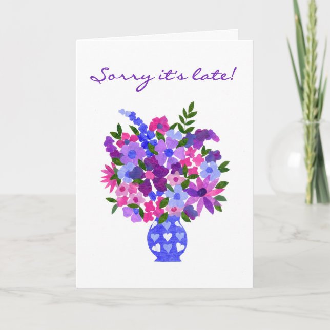 Tarjeta de cumpleaños tardía - flower power (Anverso)