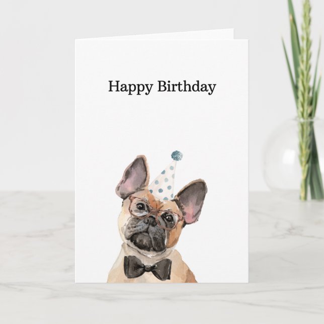 Tarjeta de cumpleaños, tarjeta de Bulldog francesa (Anverso)