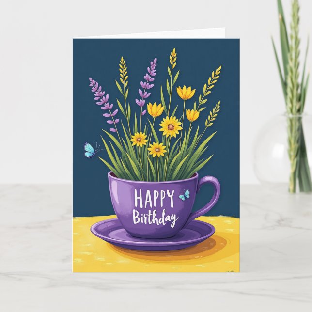 Tarjeta de cumpleaños Teacup Flora (Anverso)