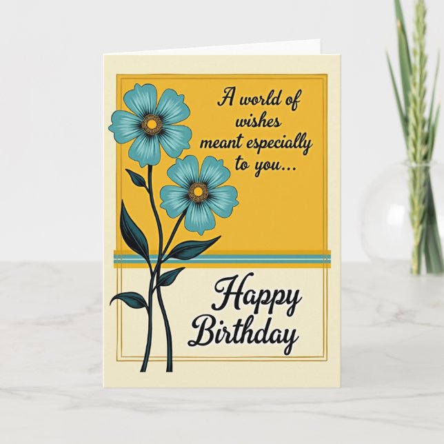 Tarjeta de cumpleaños Teal Blossom (Anverso)