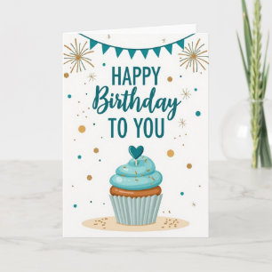 Tarjeta de cumpleaños Teal Starburst