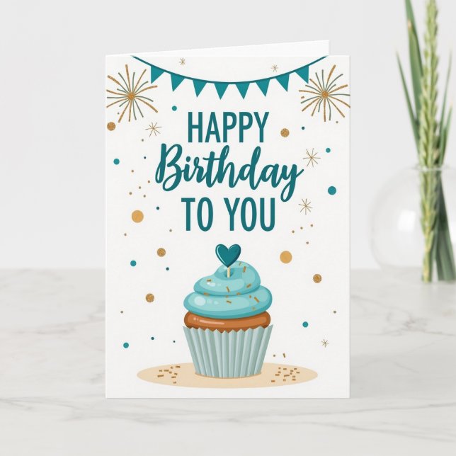 Tarjeta de cumpleaños Teal Starburst (Anverso)