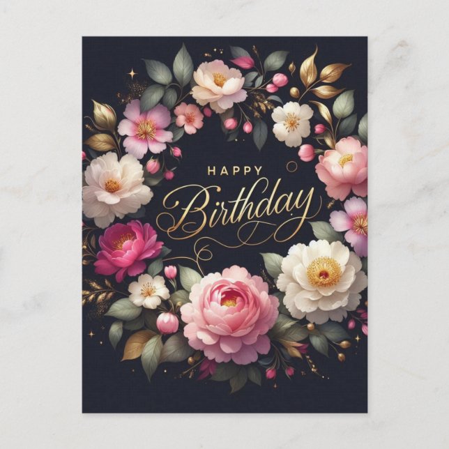 Tarjeta de Cumpleaños: Tema Floral Vibrante (Anverso)