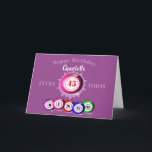 Tarjeta de cumpleaños temática de Bingo número afo<br><div class="desc">Para cualquiera que sea fanático del bingo, esta divertida tarjeta de felicitación de cumpleaños con coloridas bolas de bingo que explican la palabra "BINGO". Se muestra aquí como un feliz cumpleaños a los 45 años, pero no dude en cambiar la edad del mensaje, nombre y verso dentro; para satisfacer sus...</div>