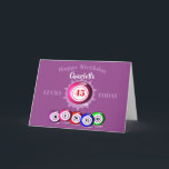 Tarjeta de cumpleaños temática de Bingo número afo<br><div class="desc">Para cualquiera que sea fanático del bingo, esta divertida tarjeta de felicitación de cumpleaños con coloridas bolas de bingo que explican la palabra "BINGO". Se muestra aquí como un feliz cumpleaños a los 45 años, pero no dude en cambiar la edad del mensaje, nombre y verso dentro; para satisfacer sus...</div>