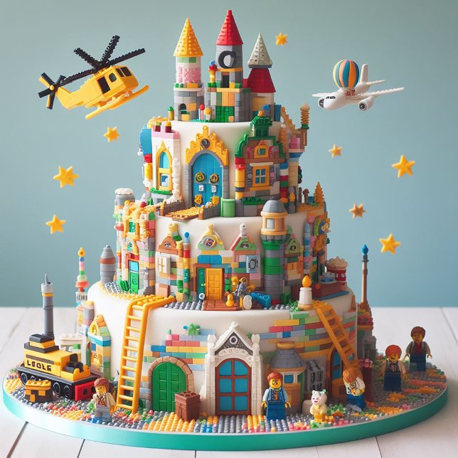 TARJETA DE CUMPLEAÑOS TEMÁTICA DE BLOQUES DE JUGUE (Kids Toy Castle Themed Birthday Card)