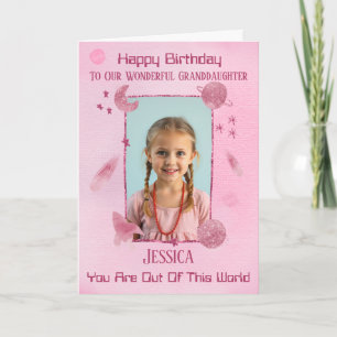 Tarjeta de cumpleaños temática de espacio rosa fue