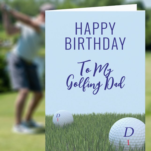 Tarjeta de cumpleaños temática de golf para los go ('Fore' all golfing Dads that have a birthday - just add your message ⛳)