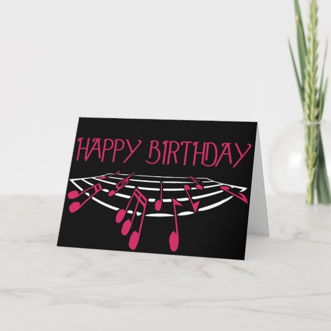 Tarjeta de cumpleaños temática de la música - rosa (Anverso)
