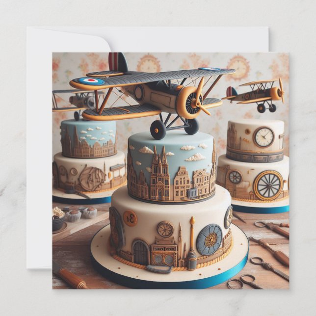TARJETA DE CUMPLEAÑOS TEMÁTICA DE RETRO BIPLANE (Anverso)