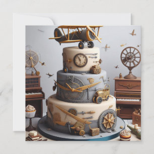 TARJETA DE CUMPLEAÑOS TEMÁTICA DEL AVIÓN ANTIGUO