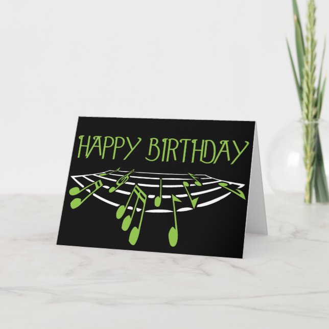 Tarjeta de cumpleaños temática musical - Verde (Anverso)