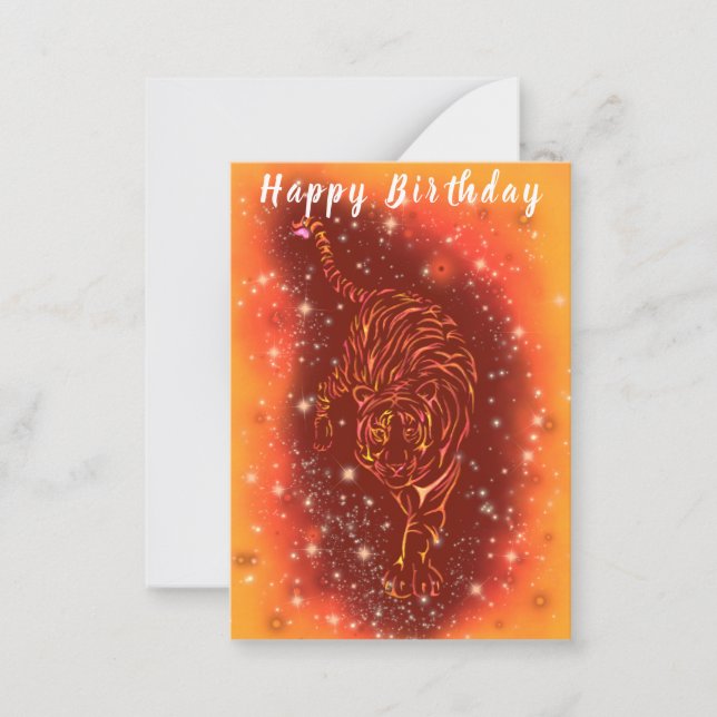 Tarjeta de cumpleaños Tigre corriendo en noche est (Anverso)