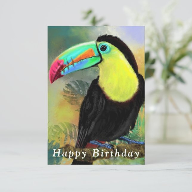 Tarjeta de cumpleaños Toco Toucan Bird Exótica (Anverso de pie)