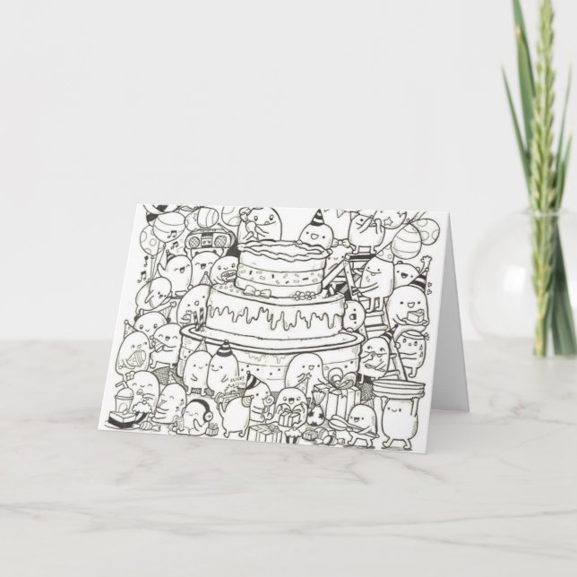 Tarjeta de cumpleaños - Torta de cumpleaños Doodle (Anverso)