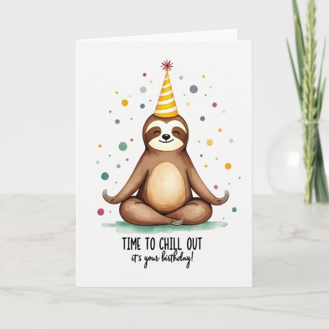 Tarjeta de cumpleaños tranquila de perezoso (Anverso)