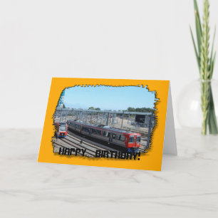Tarjeta de cumpleaños - Trenes en la pista