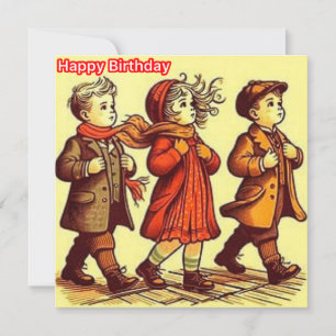 TARJETA DE CUMPLEAÑOS ~ Tres niños retro pequeños 