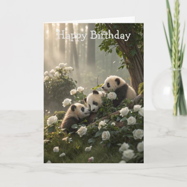 Tarjeta de cumpleaños Tres Pandas Cute (Anverso)