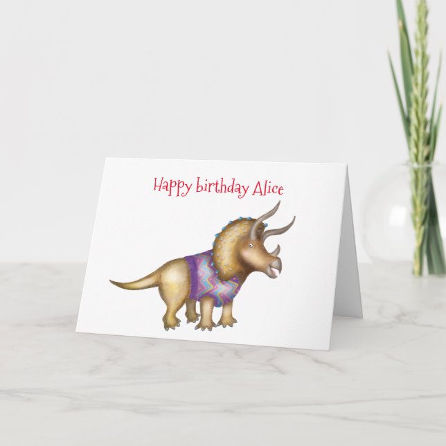 Tarjeta de cumpleaños Triceratops personalizada (Anverso)
