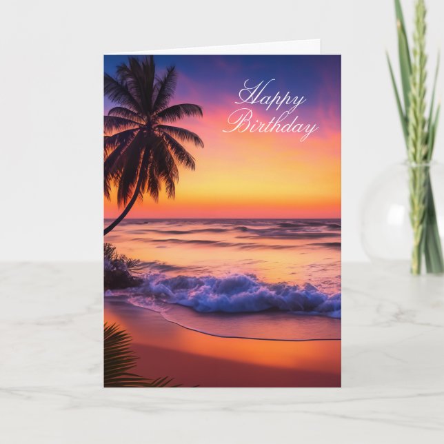Tarjeta de cumpleaños Tropical Happy Sunset (Anverso)