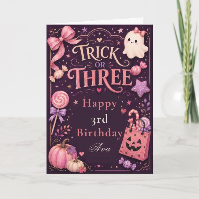 Tarjeta de cumpleaños 'Truco o Tres' (Anverso)
