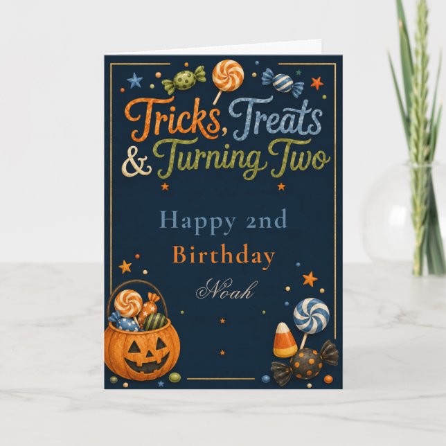 Tarjeta de cumpleaños: Trucos, golosinas y dos año (Anverso)